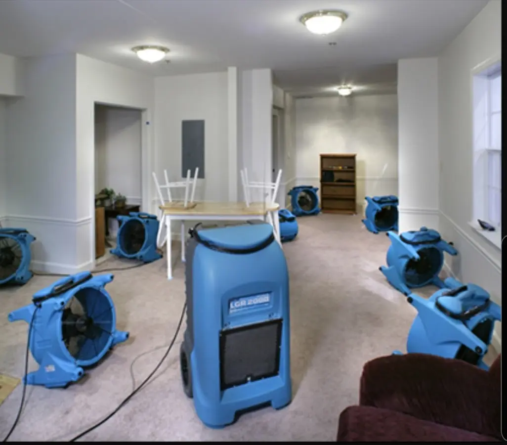 Air movers and dehumidifier setup for Water Extraction & Removal in Marcellus